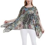 Max Hsuan Women's Loose Solid Sheer Chiffon Caftan Poncho Batwing Tunic Top Blouse Summer Oversized Shirts, Leopard Floral, One Size Plus