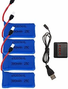 YUNIQUE GREEN-CLEAN-POWER - Kit de 4 Batteries Lipo 25C 3.7V 380mAh pour Drones | Chargeur Inclus | Compatible avec HUBSAN X4, H107, V252, 38x20x8 mm - 12 GR, Bleu