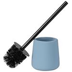 Navaris Toilet Brush and Holder Set, Blue - Toilet Brushes & Holders - Soft Touch & Rubber Coated Loo Brush with Stainless Steel Handle - Adjustable Silicone Water Stopper