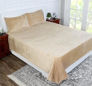 RD TREND 250 Gsm Flannel Warm Bedsheets For Winter Double Flat Size (90 X 100 Inches) With 2 Pillow Cover 210 TC Size (18X28 Inches) Color-Gold