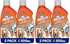 Mr Muscle Pet Hair Drain Unblocker Liquid (2 x 500ml), Sink & Drain Cleaner, Strong & Fast Acting Heavy Duty Formula, Dissolves & Removes Pet Hair, Works 3x Better Than Bleach, Safe for All Pipes