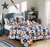 Chezmoi Collection 4-Piece Kids My Sports Bedding Comforter Set Full/Queen Size - Soft Microfiber Navy Blue Gray Orange White Printed Basketball Baseball Football Soccer Sports for Kids/Teens