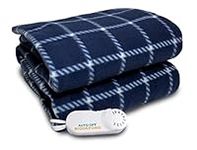 Biddeford Blankets Comfort Knit Electric Heated Blanket with Analog Controller, Throw, Navy/Cream Plaid