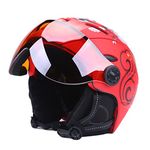 TentHome Ski Snowboard Helmet with Attached Detachable Photochromatic Polarizing Goggles (Red, Medium(55-58 cm))