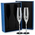 Sziqiqi 2 Piece Creative Champagne Glass Set with Gift Box Wedding Crystal Heart-Shaped Champagne Flutes, Toasting Flute Glasses with Rhinestone Rimmed Hearts Decor for Wedding Anniversary Party