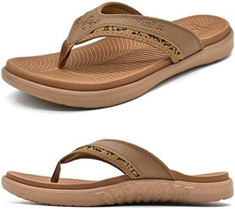 KuaiLu Mens Leather Sport Flip Flops Comfort Beach Thong Sandals with Arch Support for Outdoor Summer