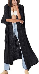 YouKD Women's Boho Long Kimono Dress Large Size Cardigan Beach Swimsuit Cover Up Robes D Black