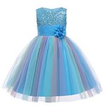 M MUNCASO Girls Princess Dress Sequin Tulle Flower Rainbow Round Collar Sleeveless Formal Dress Birthday Party Wedding Bridesmaid Girl Evening Dresses Toddler Baby Age for 2-13 Years