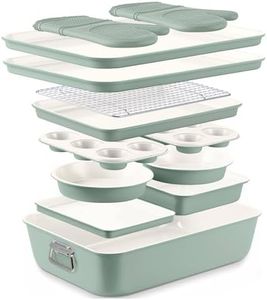 Country Kitchen Nonstick Stackable Bakeware Set - Deluxe Heavy Duty, Durable, Easy Release Baking Set, Sage, 13 Pcs with Handles