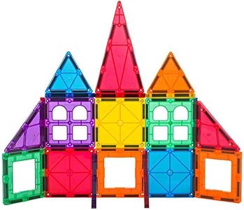 Playmags Magnetic Tile Set, 38-Piece Strongest Magnets Building Blocks for Kids, Creativity and Educational Building Toys for Children, STEM Approved