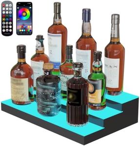 YXSD HMXQ LED Lighted Liquor Bottle Display Shelf, 3 Tier 16 Inch Acrylic Bar Shelf with APP & RF Remote Control, Multicolor LED Whiskey Display Stand for Home Bar, Liquor Cabinet, Tabletop Wine Rack