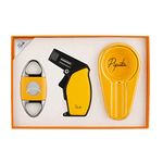 PIPITA Cigar Torch Lighter Gift Set,Windproof Cigar Lighter and Cigar Cutter & Ashtray Set, Refillable Butane Gas Lighters (Without Gas)