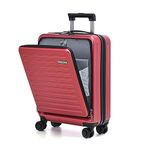 TydeCkare 20 Inch Carrry On Luggage with Front Zipper Pocket & Expandable, 37-41L, Lightweight ABS+PC Hardshell Suitcase with TSA Lock & Spinner Silent Wheels, Convenient for Trips,Wine Red