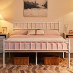 Yaheetech Double Metal Bed Frame 4ft6 Modern Style Bed with Headboard and Footboard, Solid Slatted Bed Base White