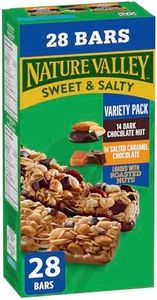 NATURE VALLEY - VALUE PACK - Dark Chocolate Nut and Salted Caramel Chocolate Chewy Nut Sweet and Salty Granola Bars Variety Pack, Pack of 28 Bars, 980 grams, Snack Bars, Made with Whole Grains