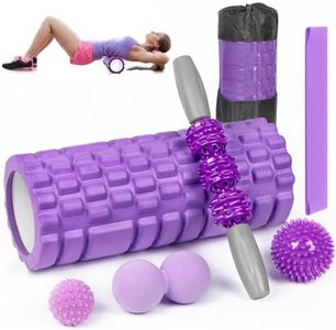 QGF 7 in 1 Foam Roller Set Roller Massage for Muscles Exercise Trainer with Yoga Stick, 3 Massage Balls,Resistance Band, Carrying Bag (Purple)