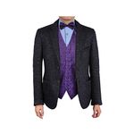 EGE1B05B-3XL Dark Violet Black Patterns Microfiber Waistcoat and Pre-tied Bow Tie Collection Series By Epoint