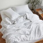 Sijo Stone Washed 100% Organic French Linen Bed Sheet Set, GOTS Certified Organic, Best Cooling Linen Sheet Award by Sleep Foundation 3pc Set - 2 Pillowcases and 1 Fitted Sheet (Snow, Cal King)