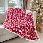 PAVILIA Premium Christmas Sherpa Throw Blanket | Red Snowflake Decoration, Fleece, Plush, Warm, Cozy Reversible Microfiber Holiday Blanket 50 x 60