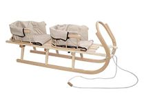 Wooden Sledge Duo Wooden Sledge for Two Children with Two Backrest Sledge Davos Sledge Made of Wood with Safety Belt, Backrest, Mattress for Children and Adults (Beige)
