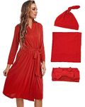 QTECLOR Maternity Robe with Matching Swaddle Blanket Set,Maternity Barhrobe Delivery Labor Robe for Hospital Women Dress, Pw F02 Red, XX-Large