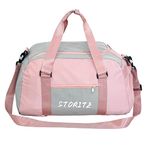 Storite Nylon 46 Cm Multi Purpose Travel Duffle Bag With Dry And Wet Separate Pocket, Lightweight Waterproof Backpack Carry Luggage Bag With Shoe Compartment (Pinkgrey, 46X27X24 Cm), 25 Centimeters