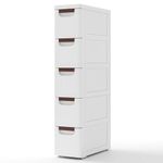 COSTWAY Slim Bathroom Floor Cabinet, Mobile Narrow Bathroom Storage Unit with 3/4/5 Drawers and Wheels, Freestanding Compact Bathroom Organiser Cupboard for Living Room Bedroom (5-Drawer, White)