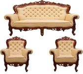 Classic Wood and Craft Handicrafts Maharaja Sofa Set Furnioture, 5 Seater Sofa, Sofa 3+1+1 for Living Room, A+ Grade Teak Wood, Walnut Finish, Upholstered Velvet (MOD-8)