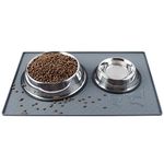 Coomazy Dog Bowl Mat, Sillicone Waterproof Pet Feeding Placement Tray to Stop Cat Food Spills and Water Messes Out to Floor (L: 23.6x15.7in, Grey)