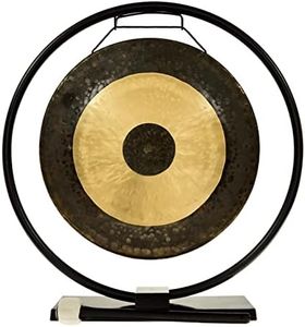 14" Gongs on the Au Courant Gong Stand - 14" Chau Gong. Includes Bronze Gong, Metal Gong Stand & Mallet/Traditional Meets Modern/Perfect for Office & Home Decor, Feng Shui