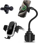 Qi Wireless Car Charger Cup Holder, Flexible Gooseneck Cup Holder Phone Mount Cupholder Compatible with iPhone 11 Pro XS Max XR X 8, Samsung Galaxy S10 S9 Note S8 S7 S6