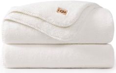 UGG Whitecap Plush Throw Blanket Fleece Lightweight Soft Cozy Throw for Couch Luxury Home Decor for Living Room Machine Washable Hypoallergenic Flannel Blankets, 127 x 177-cm, White Snow