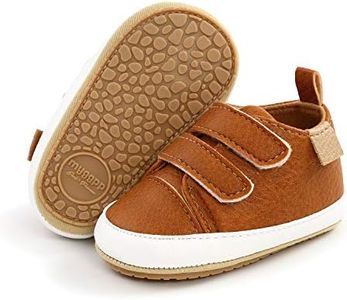 SENIURIS Baby Boys Girls Shoes Non-Slip Rubber Sole High-Top PU Leather Sneakers Infant First Walking Shoes Toddler Crib Shoes Newborn Loafers Flats, A/Brown, 12-18 Months Infant