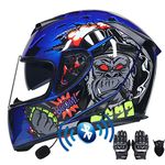 DYOYO Motorcycle Bluetooth Helmet, Full Face Motorbike Helmets with Gloves Mask, Dual Anti-fog Visors Helmet ECE Approved, Built-in Mp3 FM Radio Integrated for Adult 55-64CM