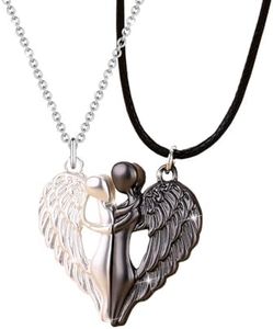 Colliers de Couple Magnétiques Pendentif Ange Noir & Blanc, Colliers Coeur D'amour pour Lui et Elle, Collier Assorti pour Couple, Cadeau d'anniversaire de Saint-Valentin pour Couples Amoureux Femmes