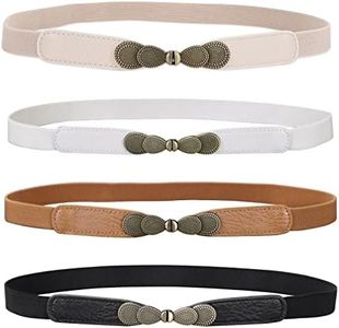 JASGOOD Women Skinny Elastic Stretch Belts for Dresses Retro Ladies Waist Vintage Thin Belts 4 Pack, Brown+ Black+White+Beige
