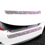 ZKFAR 1 PC Crystal Rhinestone Car Protective Stickers, 33.07" x 2.75" Car Rear Bumper Protector Guard, Anti-Scratch Automotive Trunk Decoration, Universal for Most Cars, Trucks (Pink & White)