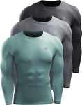 NELEUS Men's 3 Pack Dry Fit Long Sleeve Compression Shirts Workout Running Shirts, 5020 Black/Grey/Blackish Green, Medium