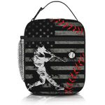 Opuiilo Kids Lunch Box For School Insulated Baseball Lunch Boxes Reusable Portable Sports Ball American Flag Lunch Bag With Adjustable Shoulder Strap For Boys Girls School Picnic Hiking Work Lunchbox