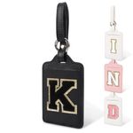 Personalized Initial Letter Luggage Tags for Suitcases, Suitcase Identifier Name Baggage Tag, Cute PU Leather Travel Luggage Tags,Bag Tags for Men Women Kids Luggage Handbags Schoolbags(Black-Black K)