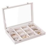 Frebeauty Jewelry Tray 12 Grid Velvet Jewelry Organizer Storage Box with Clear Lid Drawer Jewelry Holder Display Case with Clasp Pendant Bracelets Necklace for Girls Women(Beige,12Grid)