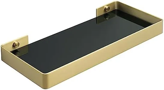 Alise Glass Bathroom Shelf,Gold 11.8 Inch Rectangular Floating Shelves for Bathroom, Showers, Vanities, Kitchens,SUS304 Stainless Steel Glass Shelf for Toilet Room Decoration