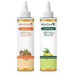 WishCare® Hexane-free Cold Pressed Castor and Olive Oil for Hair and Skin (200 ml Each)