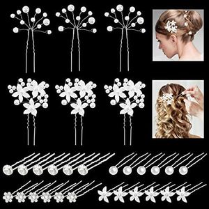 30pcs Épingles à Cheveux, Accessoire Cheveux en Strass Perle, Pince Fleurs en forme de U, Bijoux pour Mariée/Femmes/Filles/Marriage Soirée