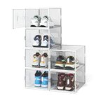 FUNLAX Shoe Storage Boxes, Pack of 6 Clear Plastic Shoe Storage Boxes Stackable with Magnetic Door, Shoe Container for Shoe Size up to 48 EU Size