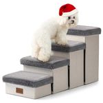 COZY KISS Dog Stair for Small Dogs with Storage, Foldable Pet Step with Soft Cover, Older Cat Ramp for Chair Couch Sofa, Lightweight, Durable, Comfort, 33x13x17.7 inch, 4 Tiers Grey