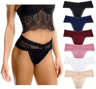 LEVAO Sexy Thongs for Women Lace Underwear Stretch Briefs Seamless Bikini Panties Multipack S-XL, Multi Color, Small