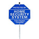 AzReference Protected By Home Security System Signs for Yard - 10" x 28" Police Dispatch Connected Warning Sign with Ground Stake - Rust Free Aluminum Composite - UV Protected