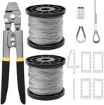 656ft Wire Rope Crimping Tool Kit, Stainless Steel Wire Rope Cable with Aluminum Crimping Sleeves and Stainless Steel Thimbles for Railing, Decking, Picture Hanging (656ft)