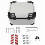 labwork 55L Motorcycle Top Case Tail Box with Mounting Plate Hard Aluminum Alloy Watertightness Security Lock Against Theft Silver Metal Motorcycle Trunk Tour Tail Box